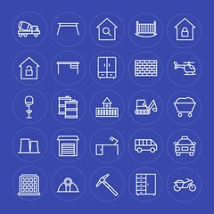 Fototapeta na wymiar Modern Simple Set of transports, industry, buildings, furniture Vector outline Icons. Contains such Icons as bed, real, search, equipment and more on blue background. Fully Editable. Pixel Perfect.