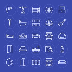 Fototapeta na wymiar Modern Simple Set of transports, industry, buildings, furniture Vector outline Icons. Contains such Icons as door, architecture, fence and more on blue background. Fully Editable. Pixel Perfect.