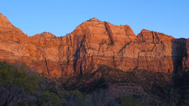 The Zion Park At Sunset With Red Rocks A View From The Car