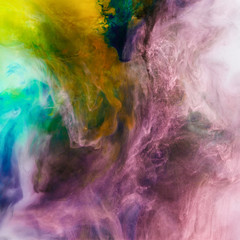 Plakat creative texture with pink, orange and green flowing paint, looks like space