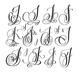 calligraphy lettering script font  J set, hand written