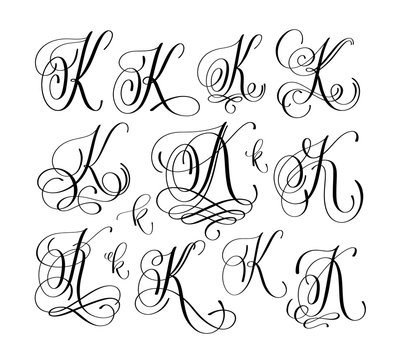 calligraphy lettering script font  k set, hand written