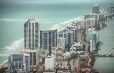 Aerial view of Miami Beach skyline and buildings