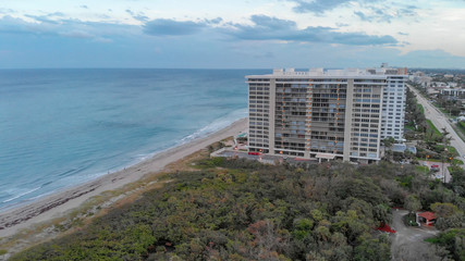 Aerial view of Boca Raton oceanfront at sunset, Florida