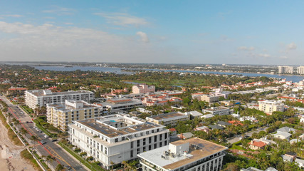 Palm Beach buildings along the oceanfront, Florida aerial view