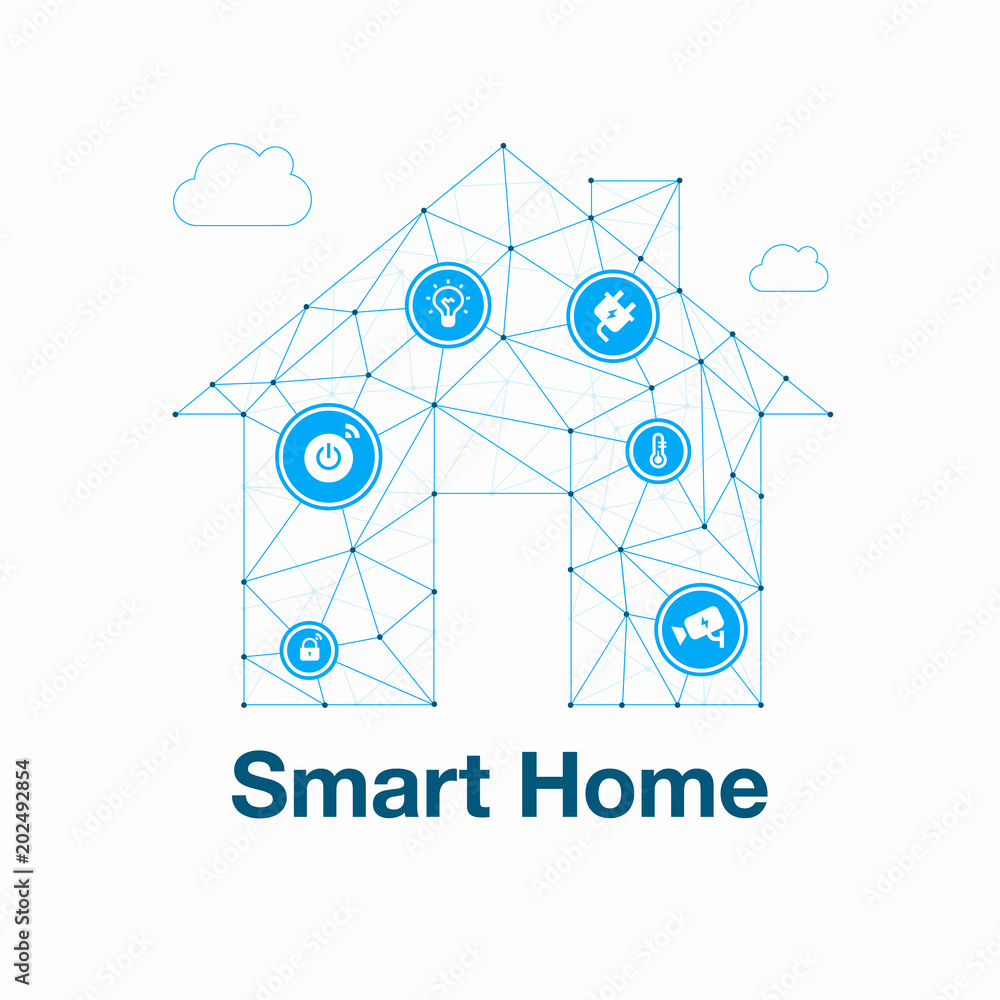 Poster modern technology smart home abstract vector illustration made from network polygons with icons isol