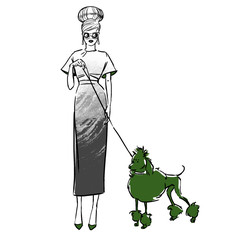 Fashion illustration of a girl with a dog