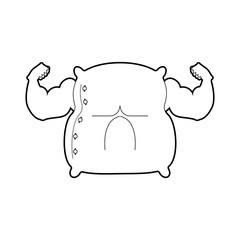 Naklejka premium Strong Pillow fight. Big bed linen. Vector illustration