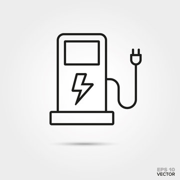 Electric car charger line icon vector. Automotive parts, repair and service symbol. 