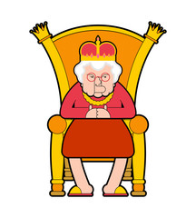 Queen on throne. Old lady boss. Royal chair. Vector illustration