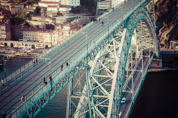 Porto, Portugal at Dom Luis Bridge and the Douro River.