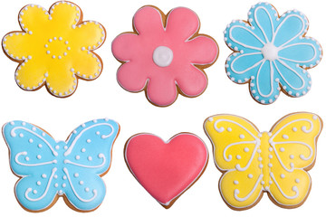 Obraz premium Set of gingerbreads with colored glaze on isolated closeup