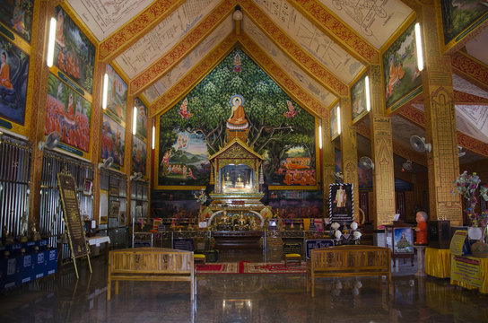 Wat Chonprathan Rangsan for thai people visit and praying respect Gilded Buddha image in Tak, Thailand