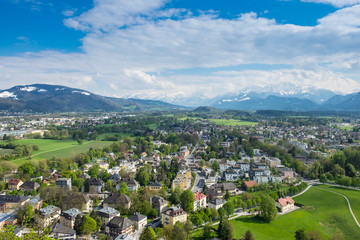Fototapeta na wymiar Sky view Salzburg city background mountain Alps