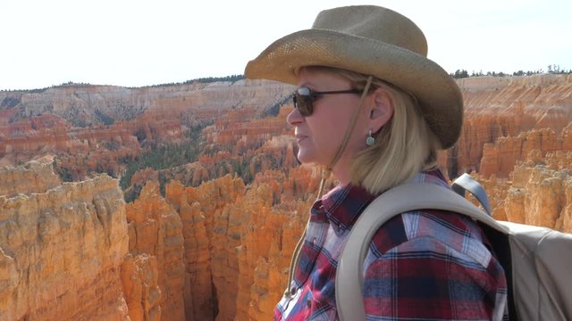 Closeup Portrait Of A Woman Hiker In The Background Of Bryce Canyon