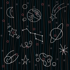 Bright card space, with the image of a comets, stars, rockets, planets, vector illustration