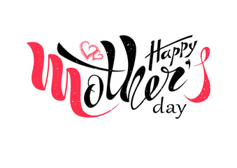 Beautiful handwritten text Happy mother's day with heart, pattern, postcard, banner, poster. Celebratory background. Vector illustration eps 10 on textured background. colorful