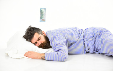 Obraz premium Man, businessman sleeps with banknote above head