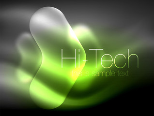 Blurred arrows in dark space. Neon pointers, glass glossy design, abstract shiny techno background, web banner