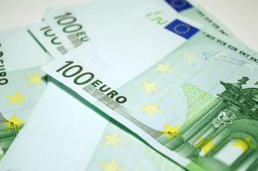 One hundred euro banknotes close up, currency of European union