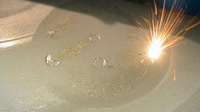 Laser sintering machine for metal. Metal is sintered under the action of laser into desired shape in working chamber. 3D printer printing metal. Modern additive technologies 4.0 industrial revolution