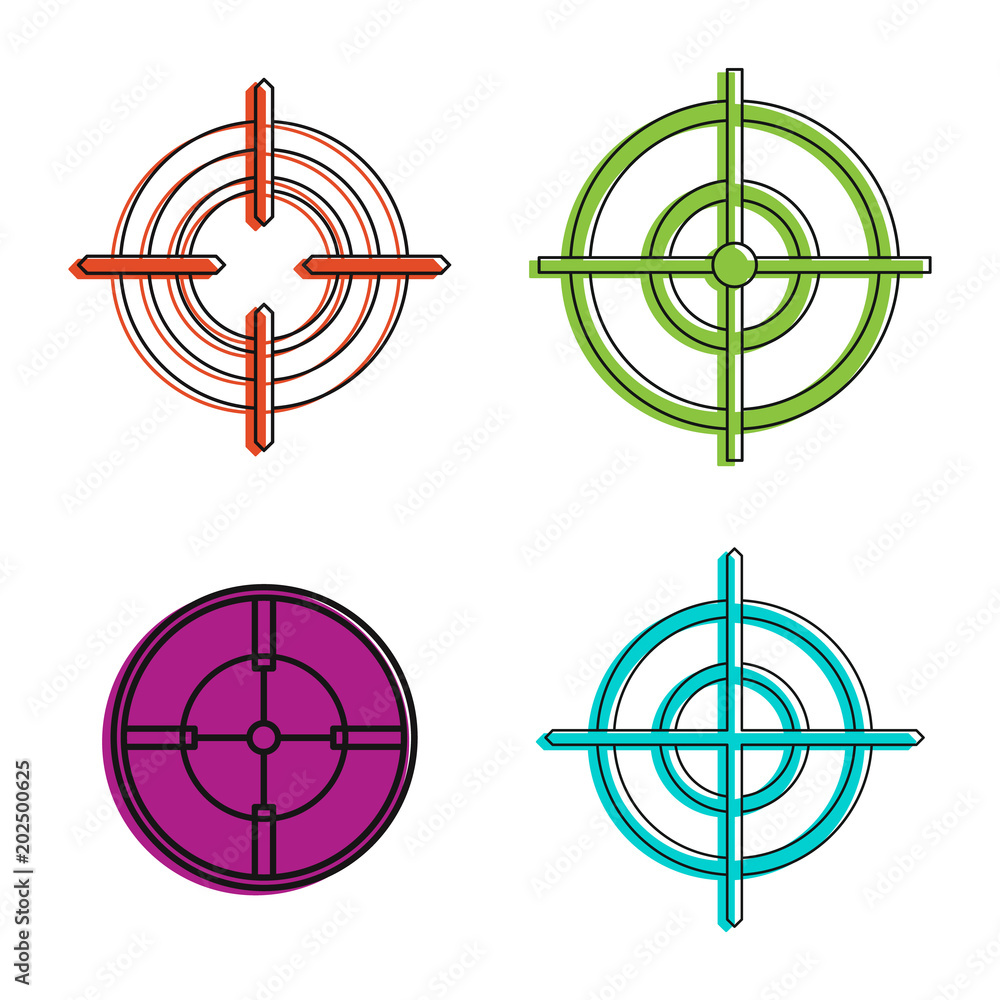 Poster aim icon set. color outline set of aim vector icons for web design isolated on white background