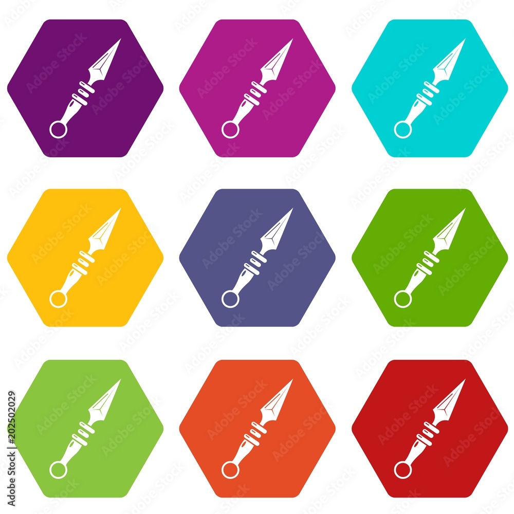 Poster dagger old icons 9 set coloful isolated on white for web