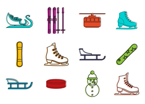 Winter sport icon set. Color outline set of winter sport vector icons for web design isolated on white background