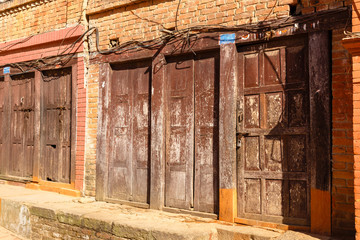 Fototapeta na wymiar Wooden carved doors of an old house in Bhaktapur Nepal