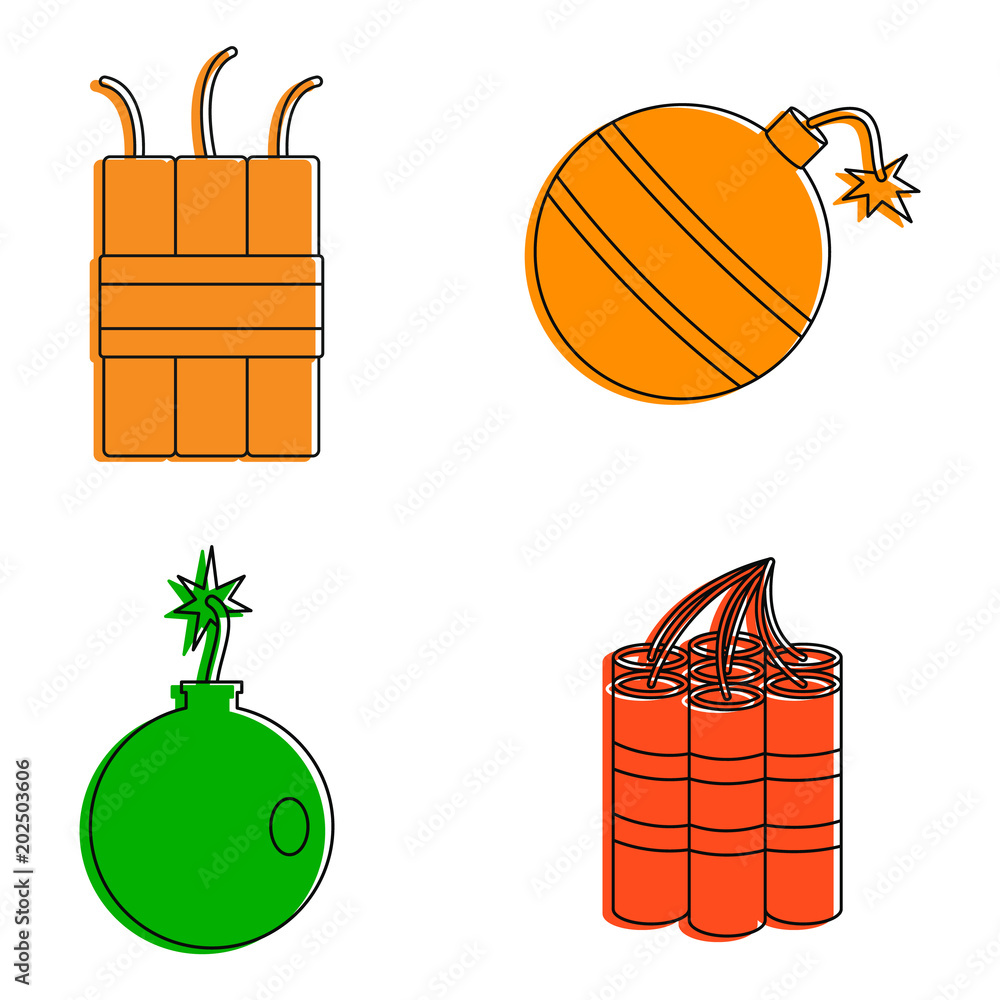 Poster bomb icon set. color outline set of bomb vector icons for web design isolated on white background