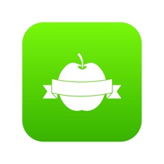 Apple with ribbon icon digital green for any design isolated on white vector illustration