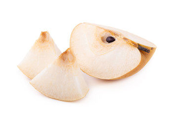 Half and sliced of chinese pear isolated on white background