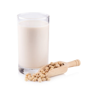 Soy milk and soybean isolated on a white background