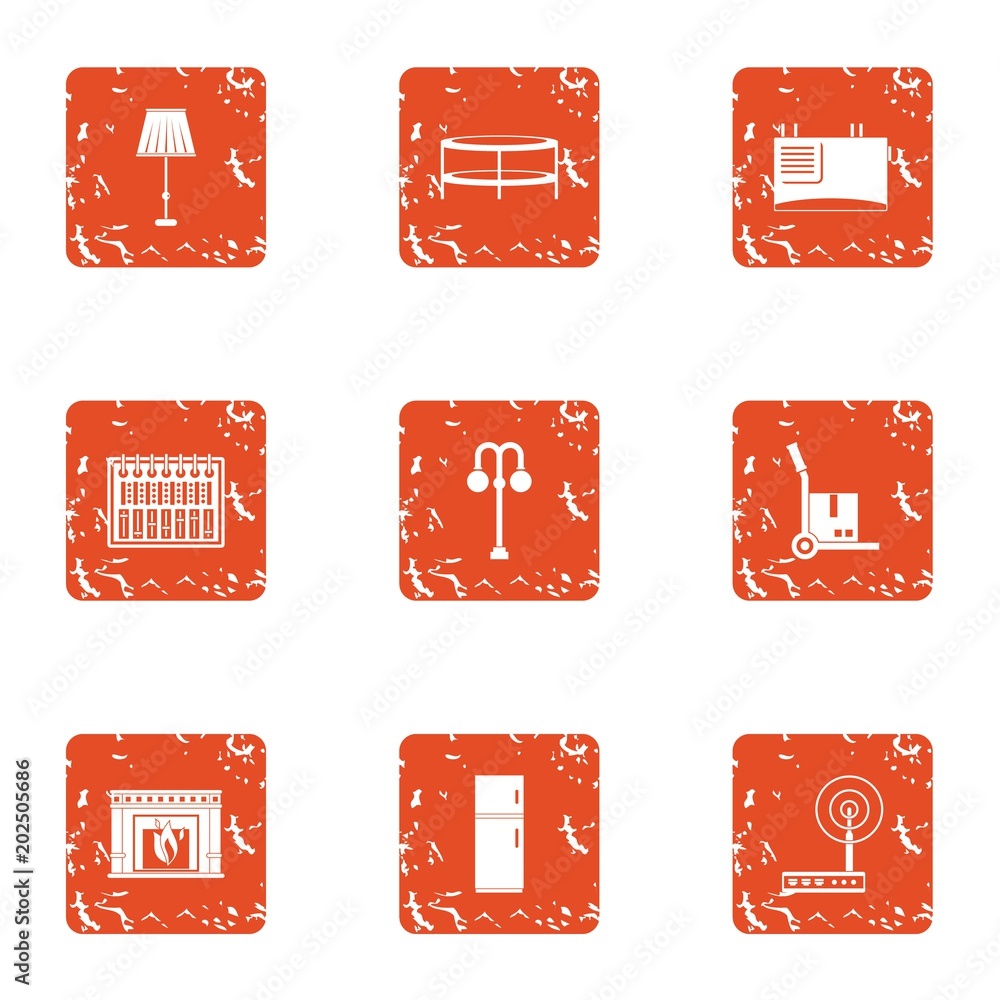 Poster home library icons set. grunge set of 9 home library vector icons for web isolated on white backgrou