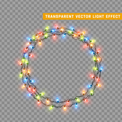 Naklejka premium Christmas lights isolated realistic design elements. Glowing lights for Xmas Holiday greeting card design. Garlands decorations. Led neon lamp
