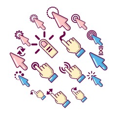 Hand click icons set. Cartoon illustration of 16 hand click vector icons for web