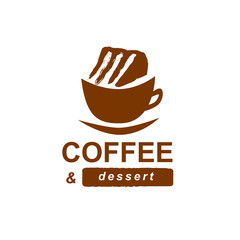 Coffee and cake logotype. Brand design for cafe or cafeteria. Cup of coffee with a cake.