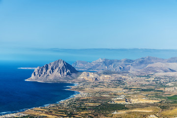 View towards Monte Cofano in Erice, Sicily, Italy