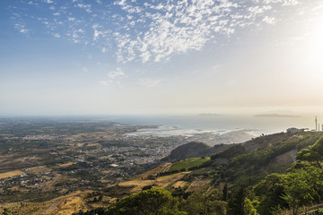 View of the Sicilian coast from Erice, Sicily, Italy