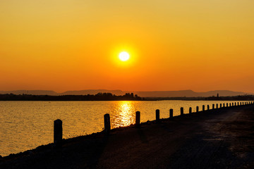 Fototapeta premium Sunset sky on dam.
