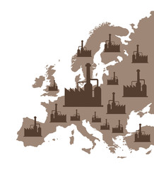 Industry and factory in Europe. Production, work, and manufacturing in the American country. Vector illustration