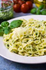 Traditional Italian pasta with pesto