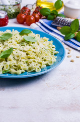 Traditional Italian pasta with pesto