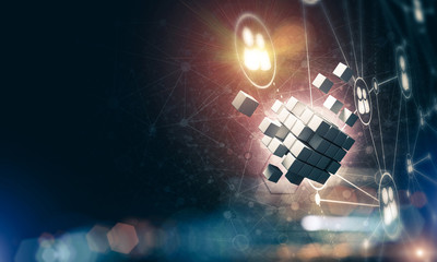 Concept of Internet and networking with digital cube figure on d