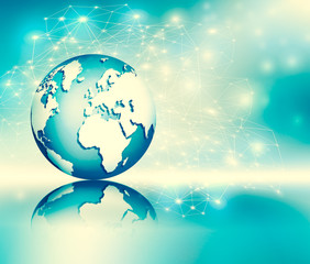 Best Internet Concept of global business. Globe, glowing lines on technological background. Wi-Fi, rays, symbols Internet, 3D illustration