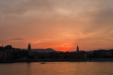 Fototapeta premium Danube Budapest sunset in Hungary of Buda side