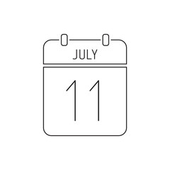 July 11 calendar icon thin line. World Population Day, Chocolate, Lighting Artist, Holiday of the Flemish Community in Belgium