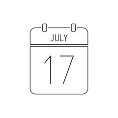 July 17 calendar icon thin line. World day of international criminal justice, the basis of naval aviation of the Russian Navy, the Constitution in South Korea