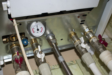 valves with gas boiler connection pipes with pressure gauge