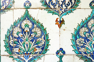Detail of painted tiles in Topkapi Palace, Istanbul
